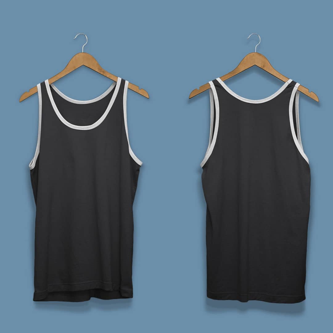 Premium Quality Pair Of Custom Black Tank Tops With White Border on Neck and Sleeves.